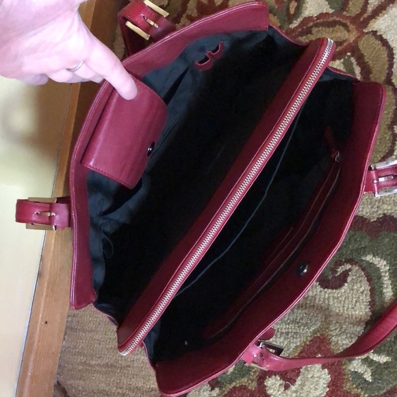 FRANKLIN COVEY Red Leather Briefcase Purse Executive Size Dual Strap TOTE Zipper - Picture 5 of 16
